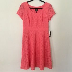 NWT Boutique Coral Pink Eyelet Short Sleeve Dress